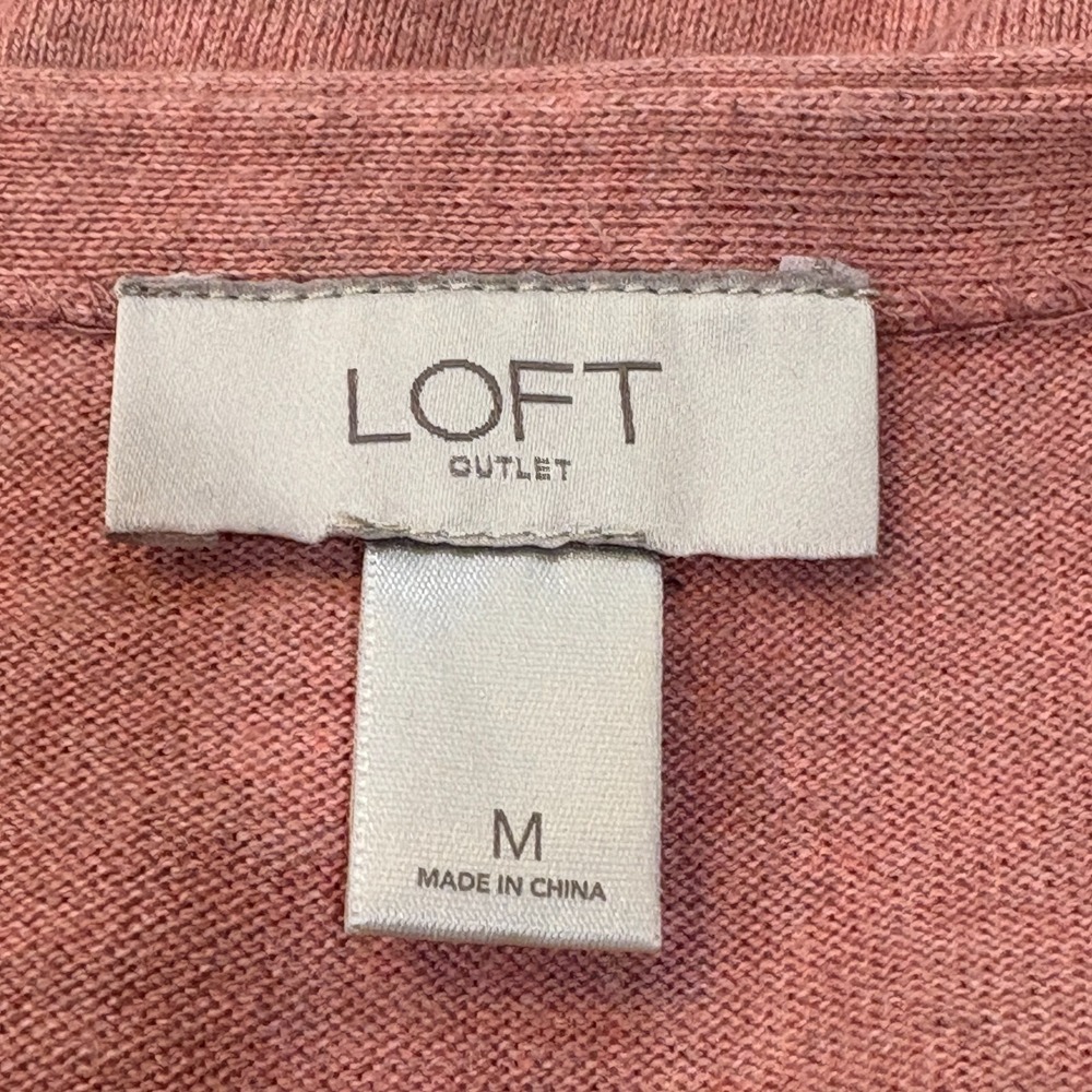 Loft Long Textured Sleeve Warm Pink Cotton Pullover Top Size M - Picture 4 of 7